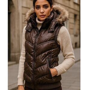 Bruno Benini Down Vest Fur Trimmed Hood